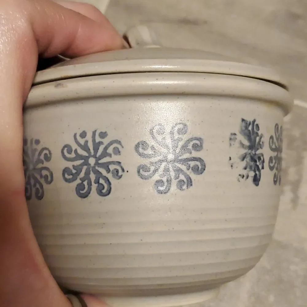 EUC Small Pottery Stamped Design Sugar Dish